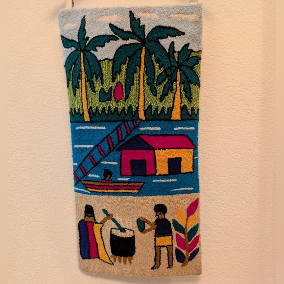 Vintage Venezuelan Tropical Handmade Hooked Rug